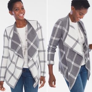 Chicos Grey Reversible Window Pane Plaid Cardigan L NWT
